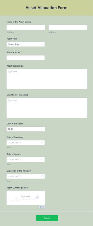 Asset Allocation Form Template