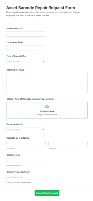 Asset Barcode Repair Request Form Template