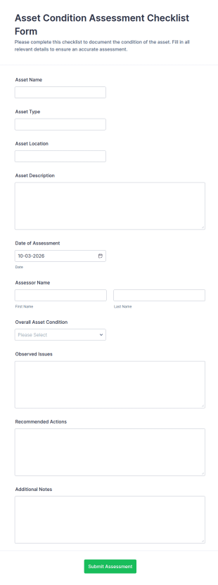 Asset Condition Assessment Checklist Form Template
