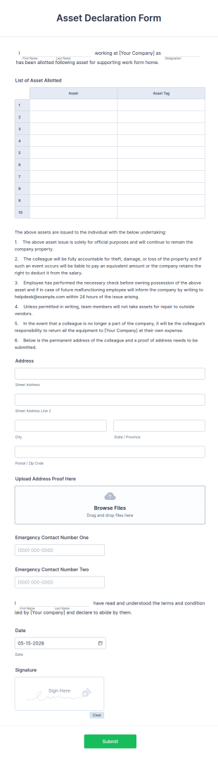 Asset Declaration Form Template