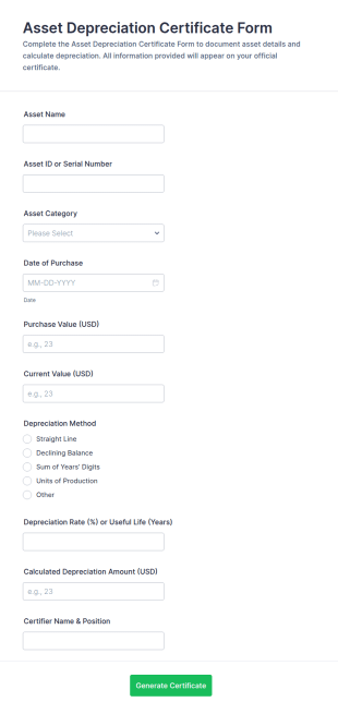 Asset Depreciation Certificate Form Template