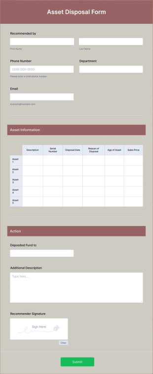 Asset Disposal Form Template