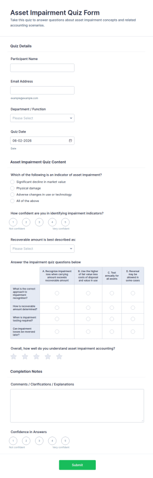 Asset Impairment Quiz Form Template