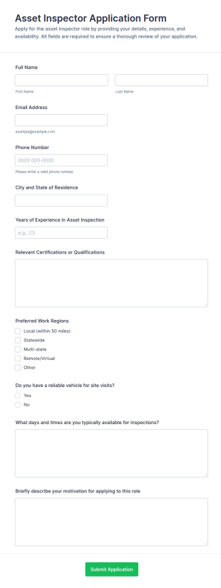 Asset Inspector Application Form Template