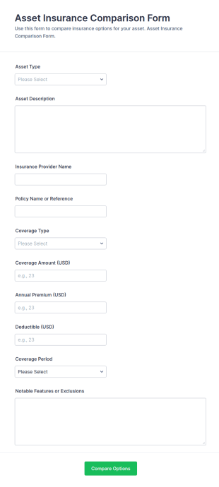 Asset Insurance Comparison Form Template