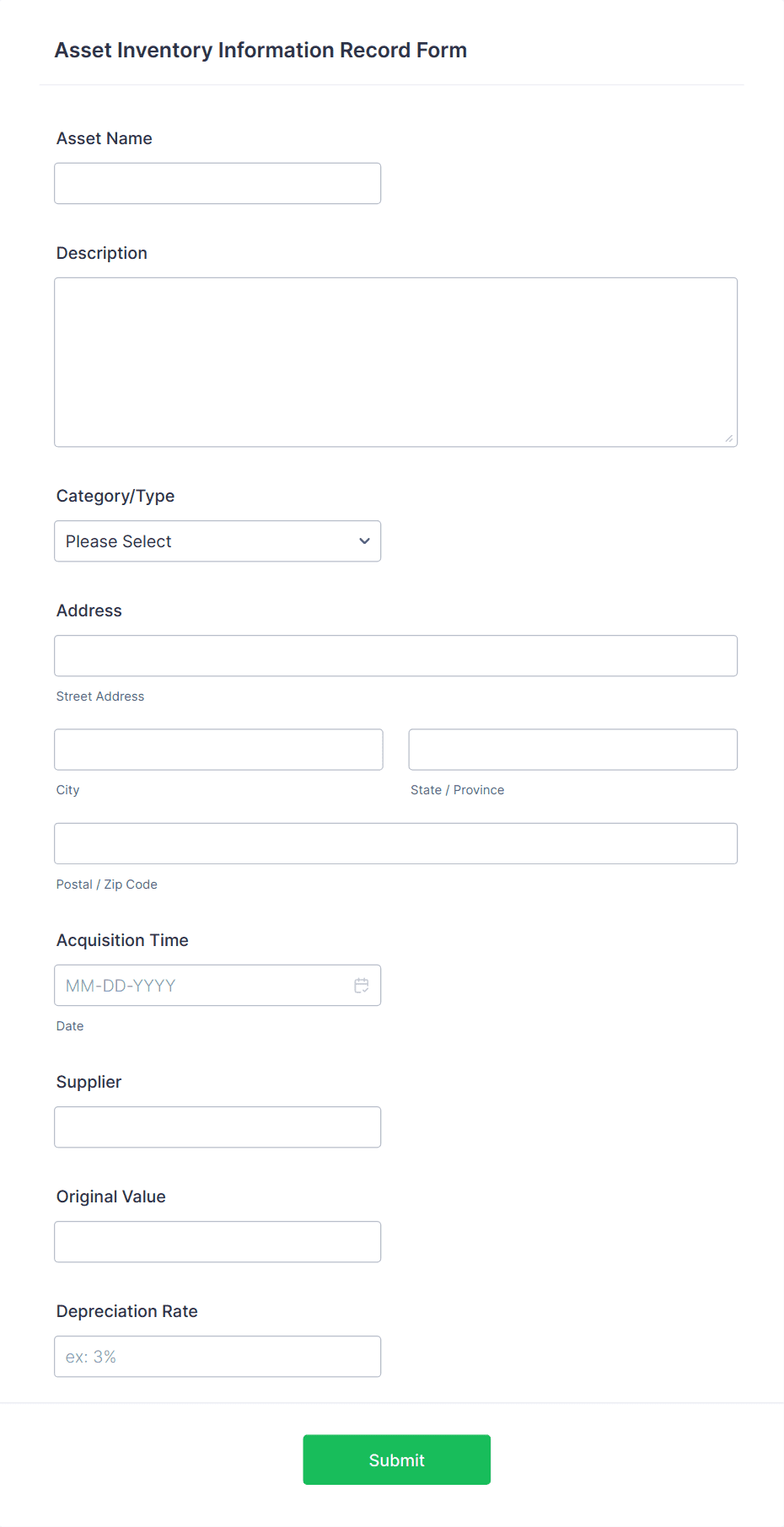 Asset Inventory Information Record Form Template | Jotform