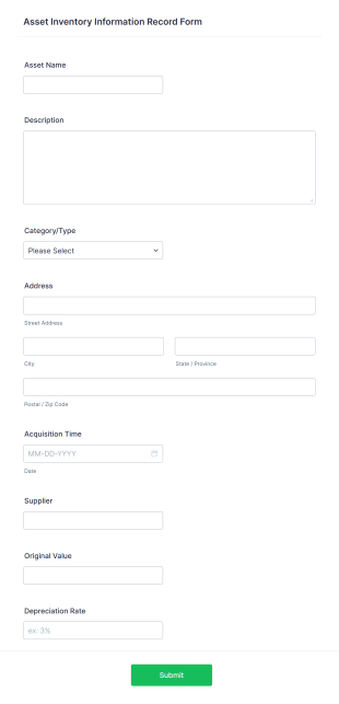 Asset Inventory Information Record Form Template