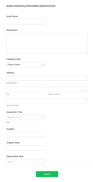 Asset Inventory Information Record Form Template