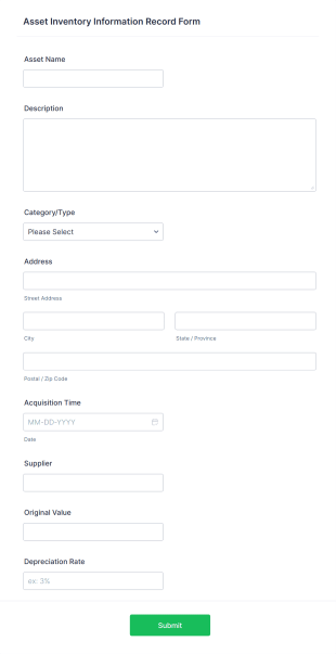 Asset Inventory Information Record Form Template