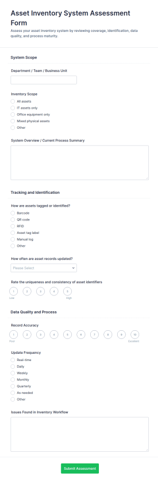 Asset Inventory System Assessment Form Template