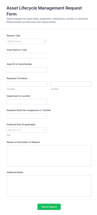 Asset Lifecycle Management Request Form Template