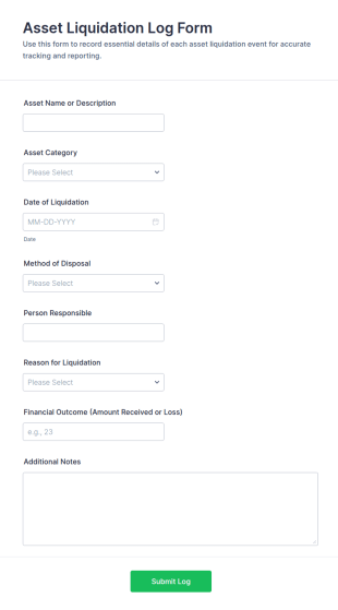 Asset Liquidation Log Form Template