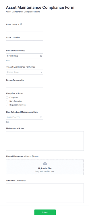 Asset Maintenance Compliance Form Template