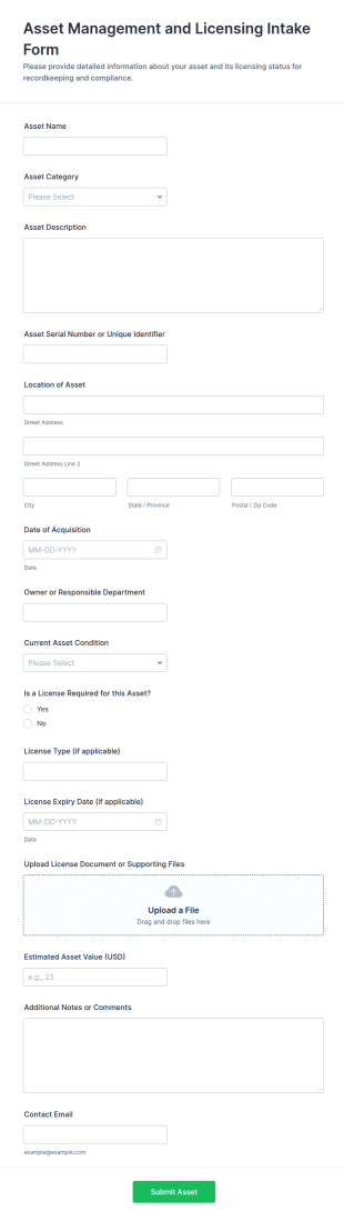 Asset Management And Licensing Intake Form Template