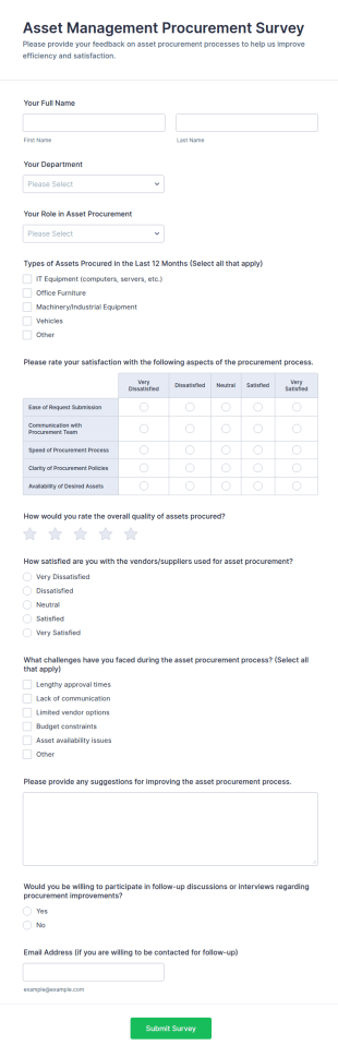 Asset Management Procurement Survey Form Template