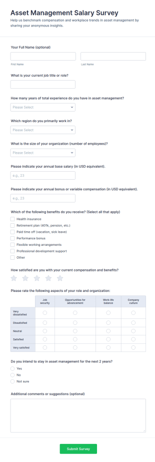Asset Management Salary Survey Form Template