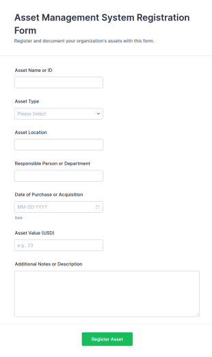 Asset Management System Registration Form Template