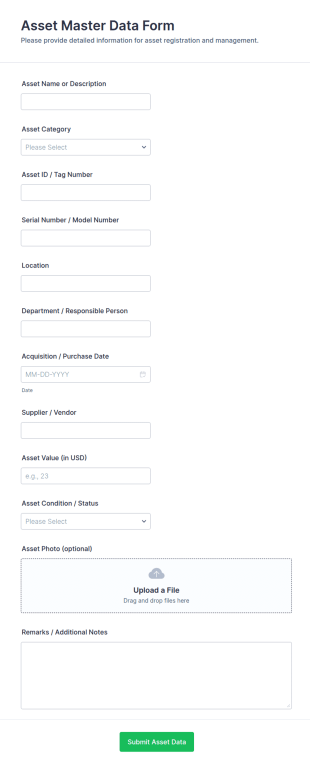 Asset Master Data Form Template