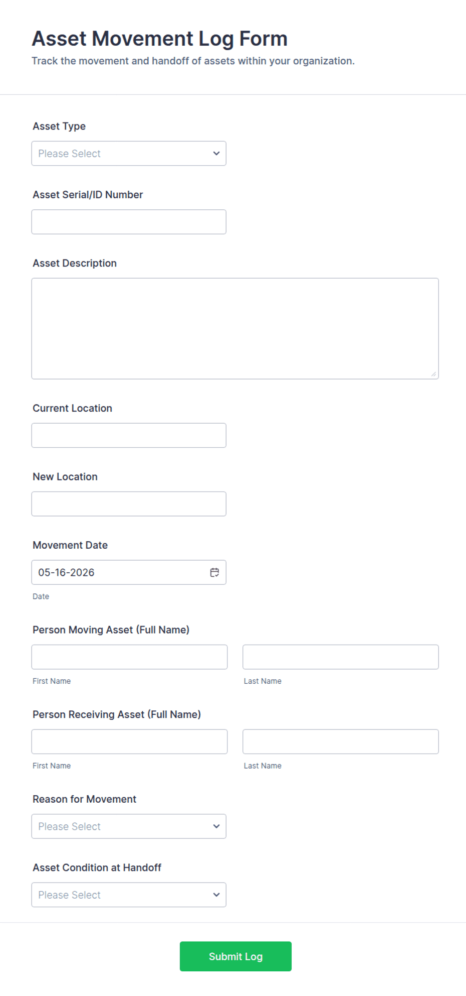 Movement Form Example Asset Movement Log Form Template | Jotform