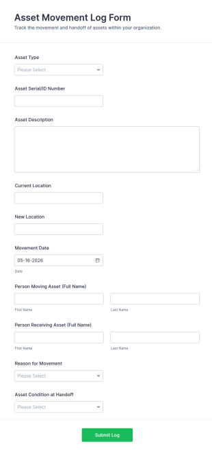 Asset Movement Log Form Template