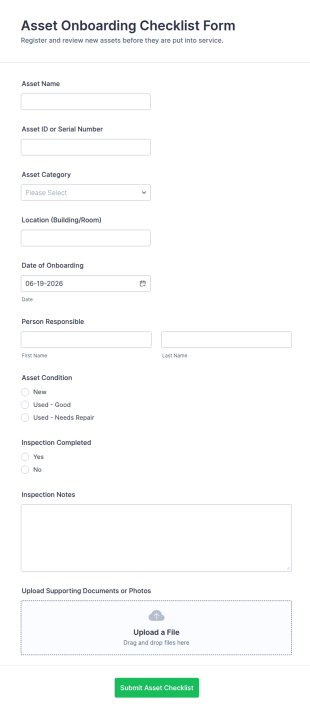 Asset Onboarding Checklist Form Template
