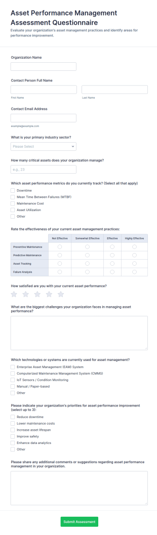 Asset Performance Management Assessment Questionnaire Form Template