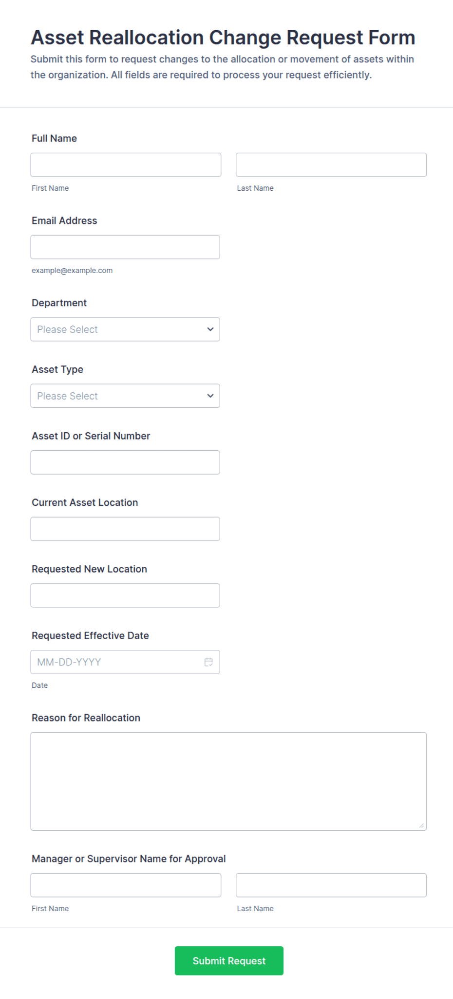 Asset Reallocation Change Request Form Template | Jotform