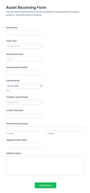 Asset Receiving Form Template