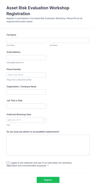 Asset Risk Evaluation Workshop Registration Form Template