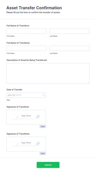 Asset Transfer Confirmation Form Template