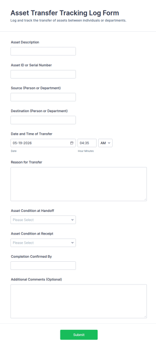 Asset Transfer Tracking Log Form Template