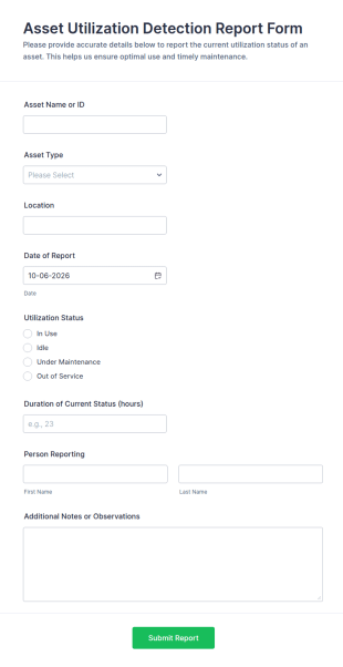 Asset Utilization Detection Report Form Template