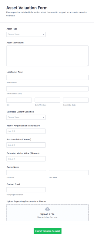 Asset Valuation Form Template