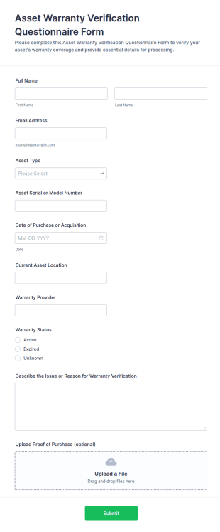 Asset Warranty Verification Form Template
