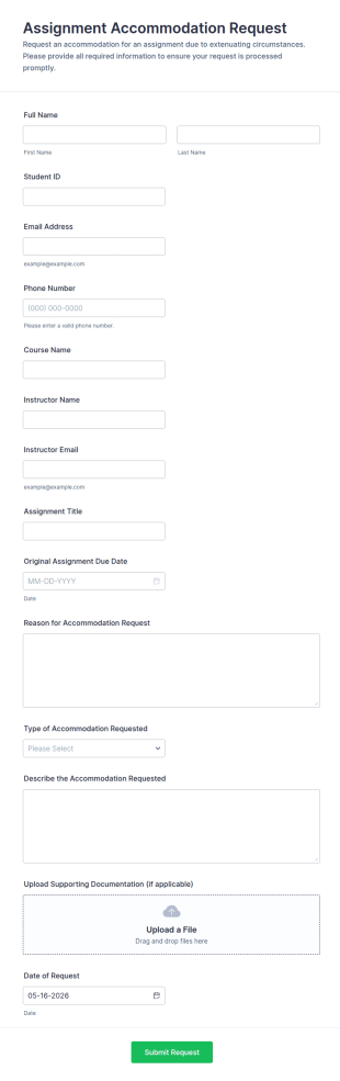 Assignment Accommodation Request Form Template