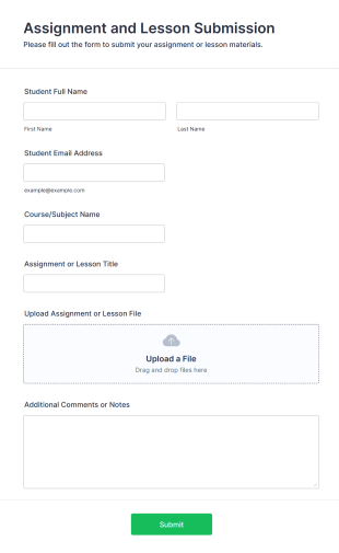 Assignment And Lesson Submission Form Form Template