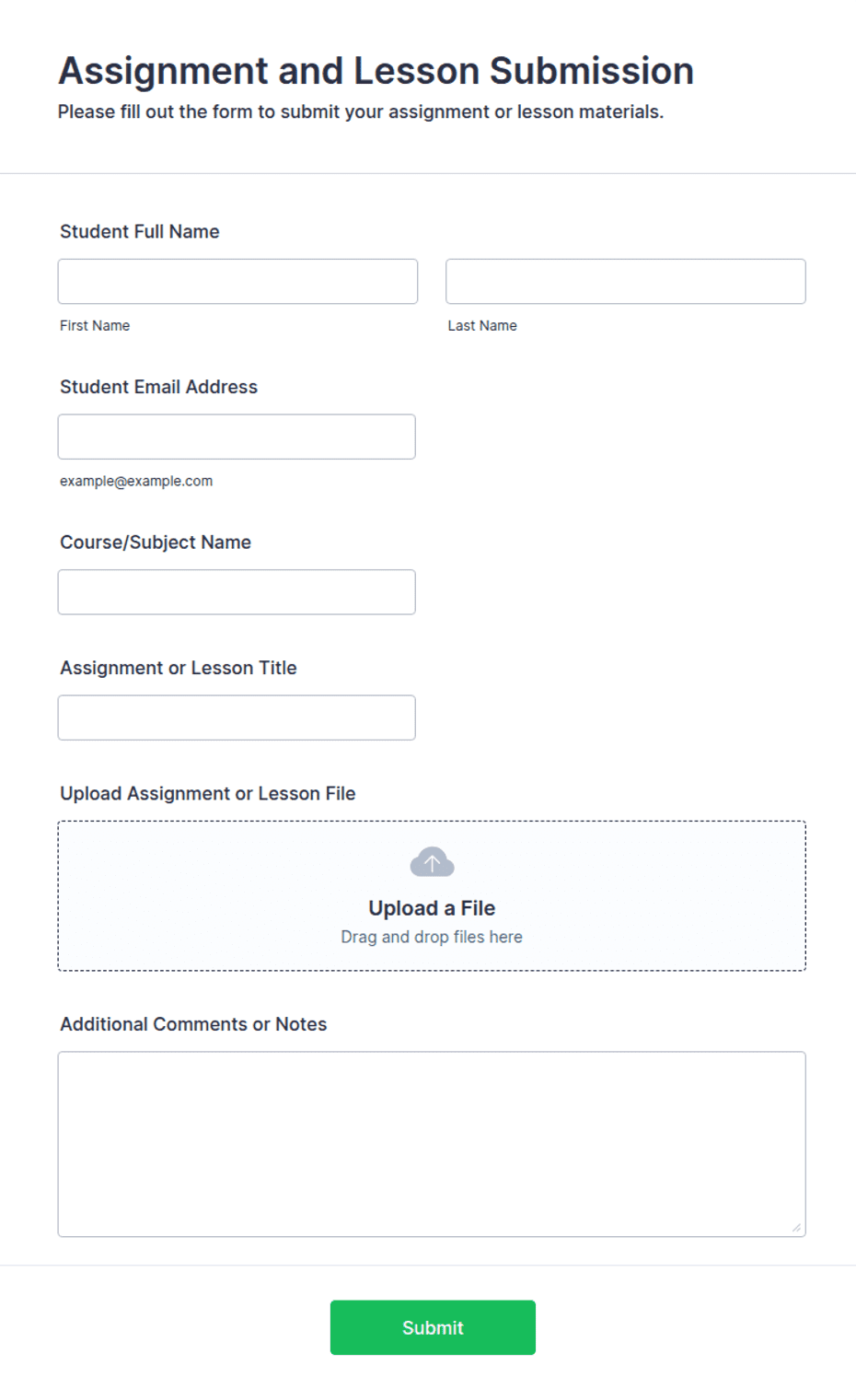 Create Assignment Form Design Assignment and Lesson Submission Form Template | Jotform