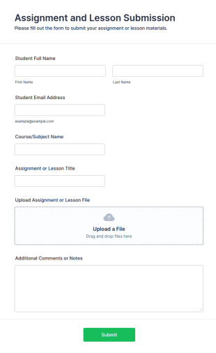 Assignment And Lesson Submission Form Template