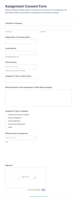 Assignment Consent Form Template