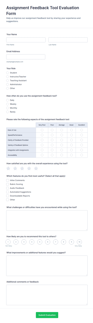 Assignment Feedback Tool Evaluation Form Template