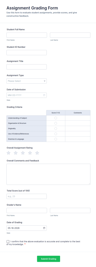 Assignment Grading Form Template