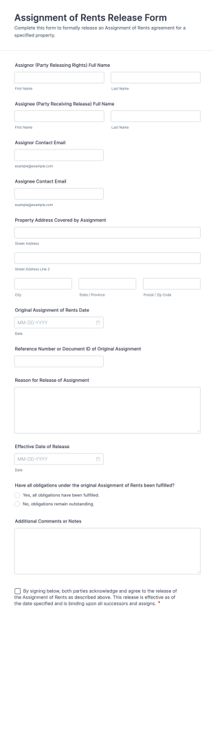 Assignment Of Rents Release Form Template