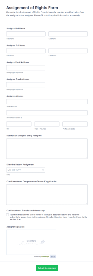 Assignment Of Rights Form Template