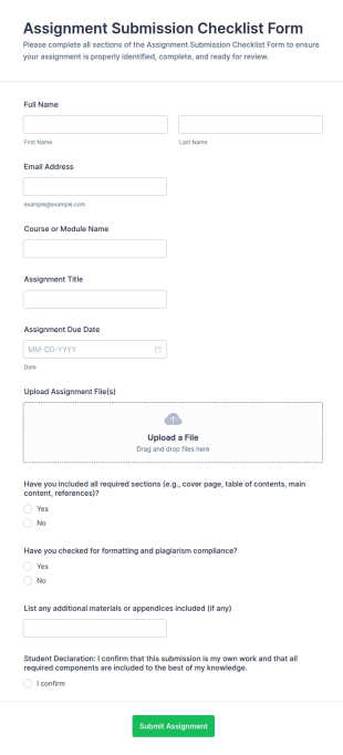 Assignment Submission Checklist Form Template