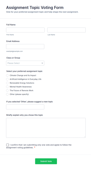 Assignment Topic Voting Form Template