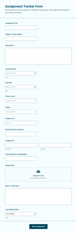 Assignment Tracker Form Template