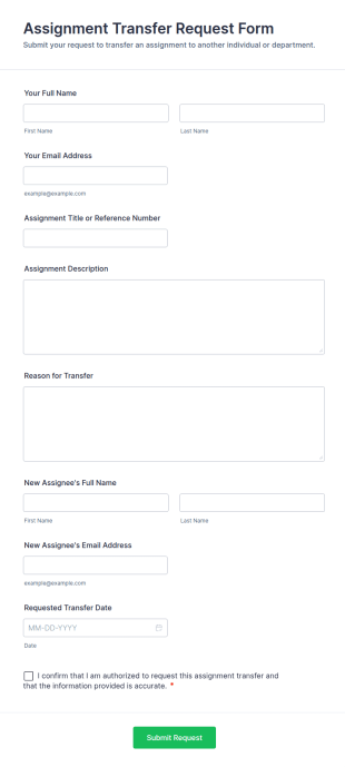 Assignment Transfer Request Form Template