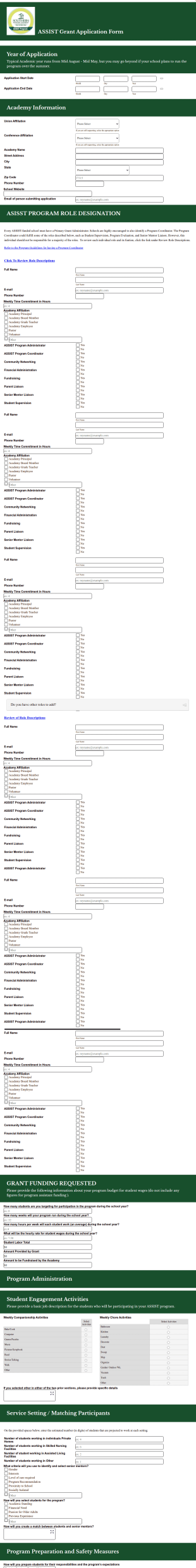 Student Assistant Application Form Template