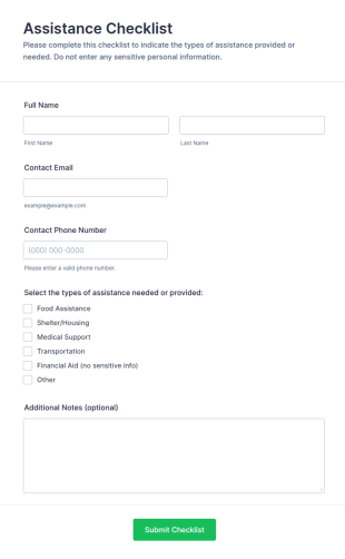 Assistance Checklist Form Template