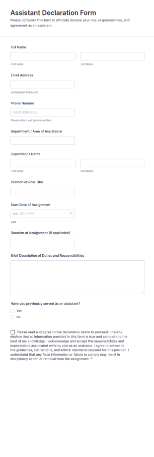 Assistant Declaration Form Template